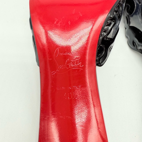 Christian Louboutin Black Patent Leather Petunia Apostropha cutout Mules 40.5 - Picture 9 of 10